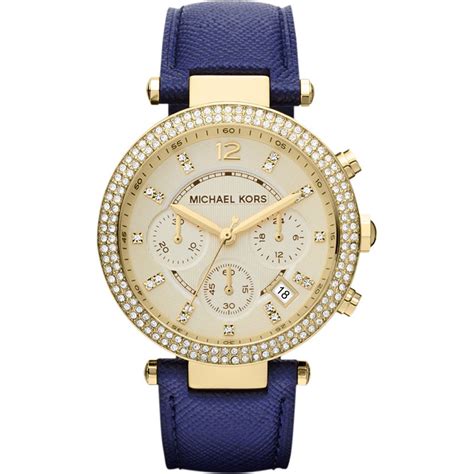 michael kors mk2280 2277 2281 227 lederuhrband 21 mm|Michael Kors Parker Gold Dial Blue Leather Strap Watch for Women.